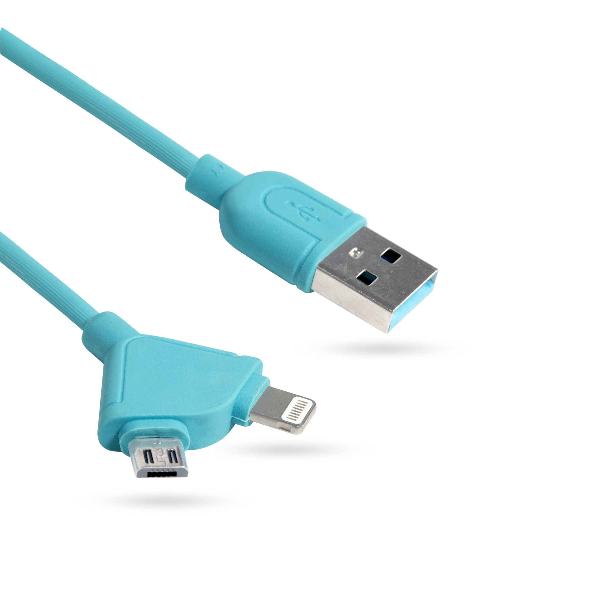 Iphone Cable(y Shape) (2 In 1) - Plastic And Rubber, 1m Length, Sky-blue Color, Fast Charging 2.4a, Durable Design For Long Term Use