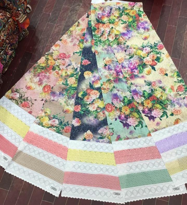 Printed Border Work Fabric - Cotton Material, All Colors | Ethnic Indian Style, Cool Dry Feature, Printed Pattern, Versatile Use