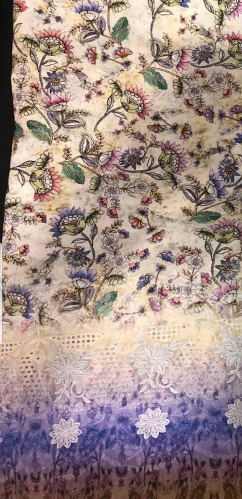 Printed Border Work Fabric - Cotton Material, All Colors | Ethnic Indian Style, Cool Dry Feature, Printed Pattern, Versatile Use