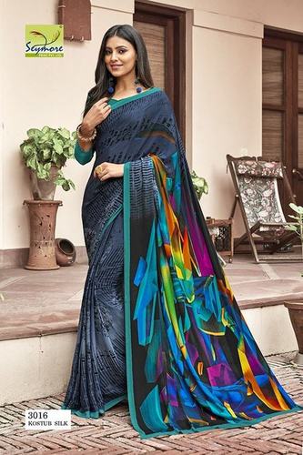 Blue Crepe Saree
