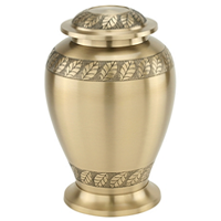 Bright Copperleaf Urn For Ashes - Metal, 10x8 Inches | Copper & Red Finish, Etched Brass Bands