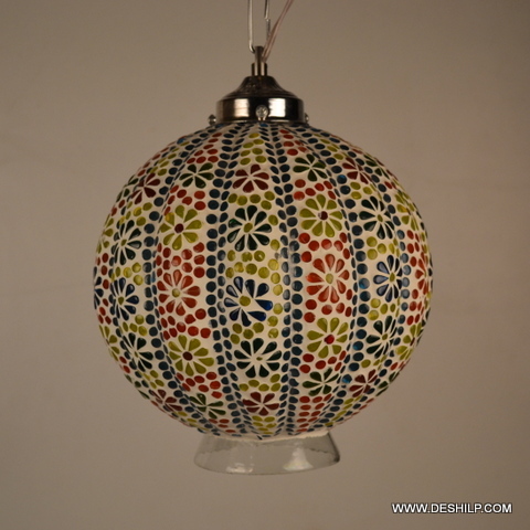 Multicolor Multi Color Handmade Mosaic Hanging Lamp