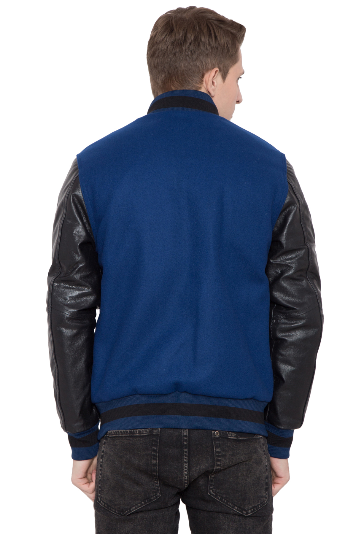 High Royal Wool Leather Varsity Jacket - Full Wool Material, Size Xxs-6xl, Blue Black Color | Extremely Warm, Full Sleeves, Customize With Patches And Embroidery