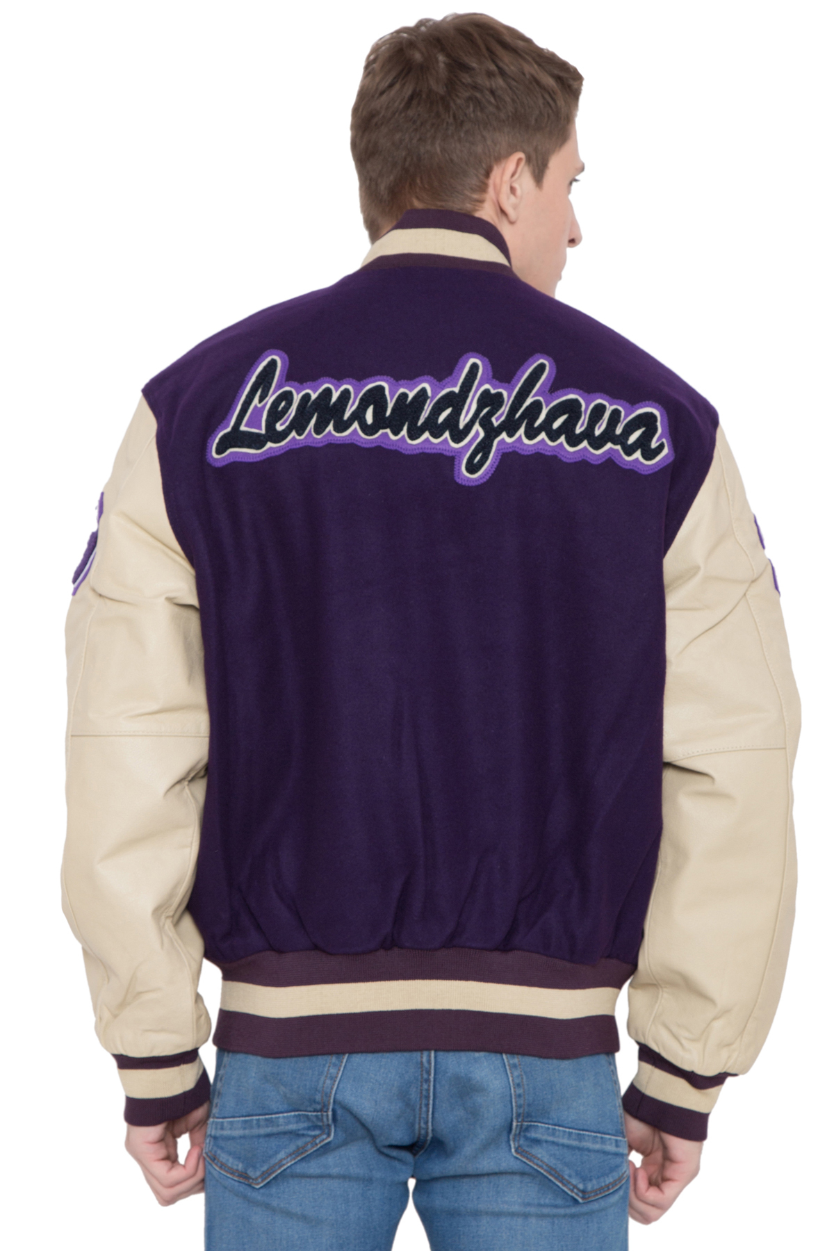 Purple Off White Wool Leather Letterman Jacket