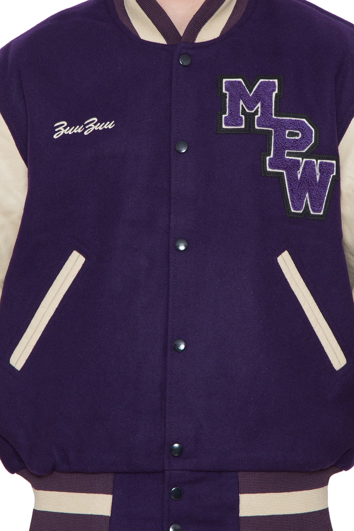 Purple Off White Wool Leather Letterman Jacket