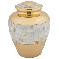Platinum Elite Urn For Ashes - Metal 9.25" High X 7" Diameter Gold And Pewter Finish | Hand-etched Religious Design Elegant Threaded Lid For Adult Ashes