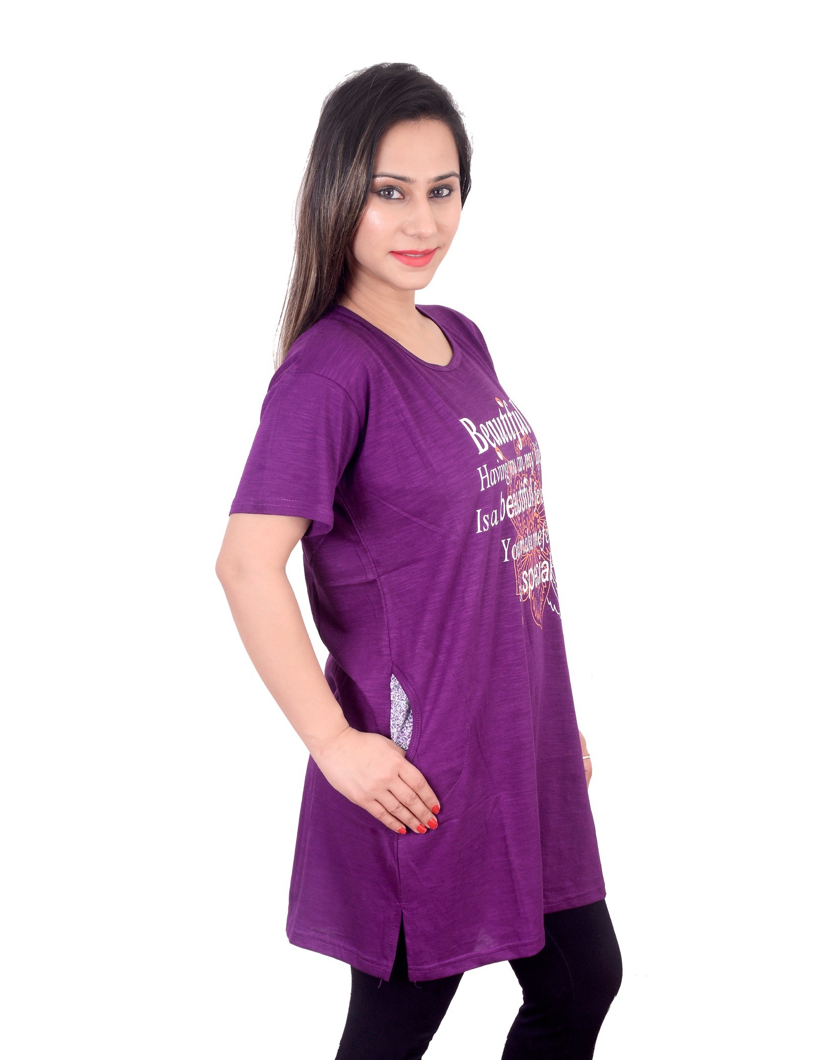 Purple Long Women Polo T-shirt