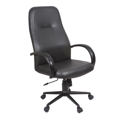 Revolving Office Chair - Leather, Black Color | High Back Support, Fixed Armrests, Star Base with Caster Wheels