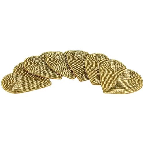 Handmade Heart Shape Golden Beaded Coasters Set