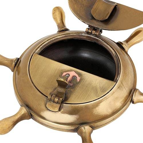 Brass Nautical Design Antique Ashtray - Handcrafted Round Wheel | Polished Finish, Superior Artisanship