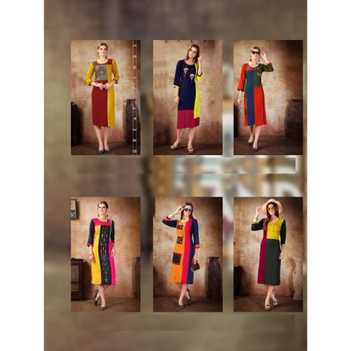 Embroidered Kurti - Rayon Fabric, Length 40-49 Inches, Bust Size 33-44 Inches | Alluring Design, Perfect Fit, 3-4th Sleeve Style, Versatile For Any Season