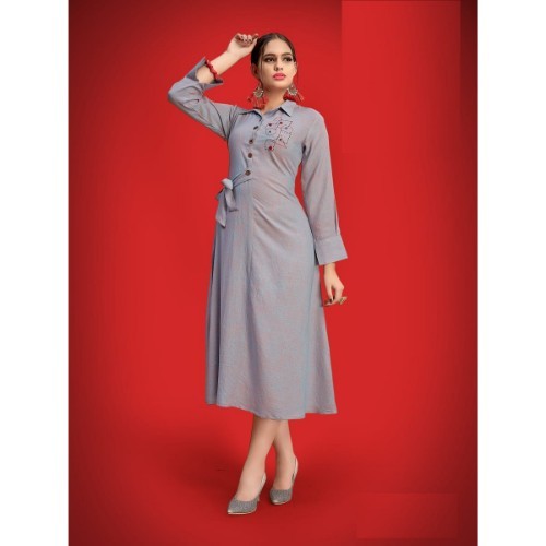 Embroidered Kurti - Rayon Fabric, Length 40-49 Inches, Bust Size 33-44 Inches | Alluring Design, Perfect Fit, 3-4th Sleeve Style, Versatile For Any Season