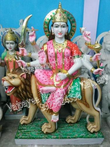 Marble Durga Statue - Exquisite Marble Craftsmanship | Intricate Design, Divine Aesthetic Appeal