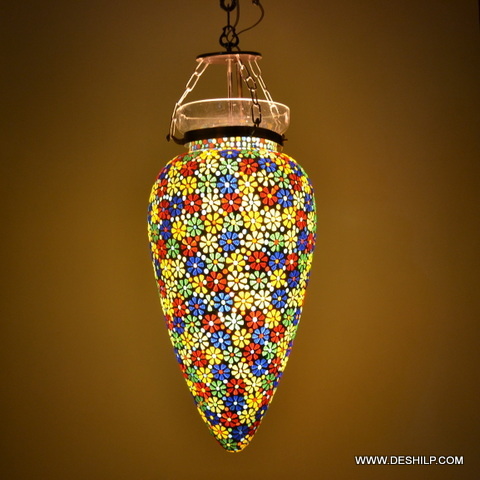 Multicolor Long Papita Shape Glass Wall Hanging Lamp