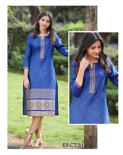 Blue Chanderi Kurti