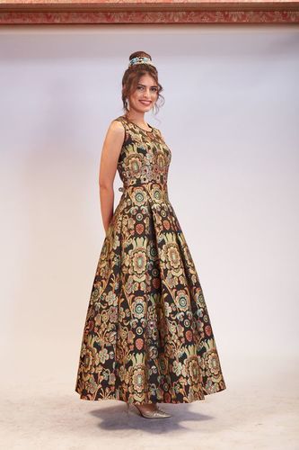Brocade Box Pleated Gown