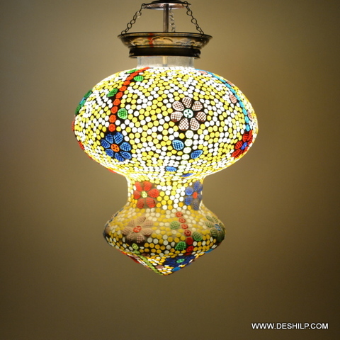 Multicolor Yellow Mosaic Decor Shape Glass Wall Hanging Lamp