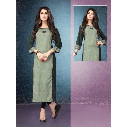 Silk Cotton Ethnic Kurta - Bust Size 36-44 Inches, Length 40-49 Inches | Navy Blue, Embroidered Pattern, 3/4 Sleeve, Lace Decoration