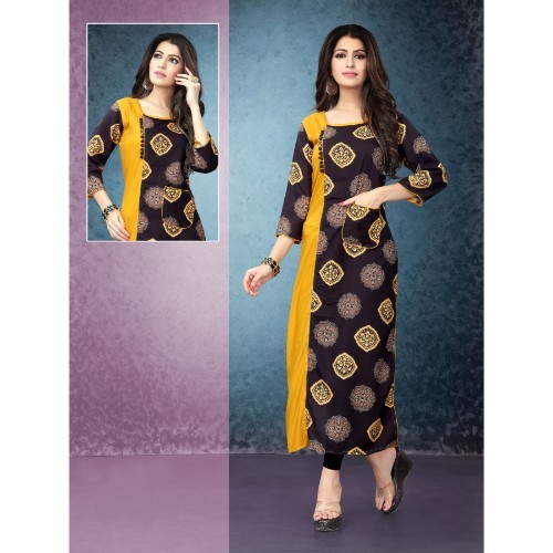 Silk Cotton Ethnic Kurta - Bust Size 36-44 Inches, Length 40-49 Inches | Navy Blue, Embroidered Pattern, 3/4 Sleeve, Lace Decoration