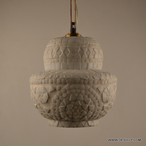 Handmade White Mosaic Unique Shape Glass Wall Hanging Lamp