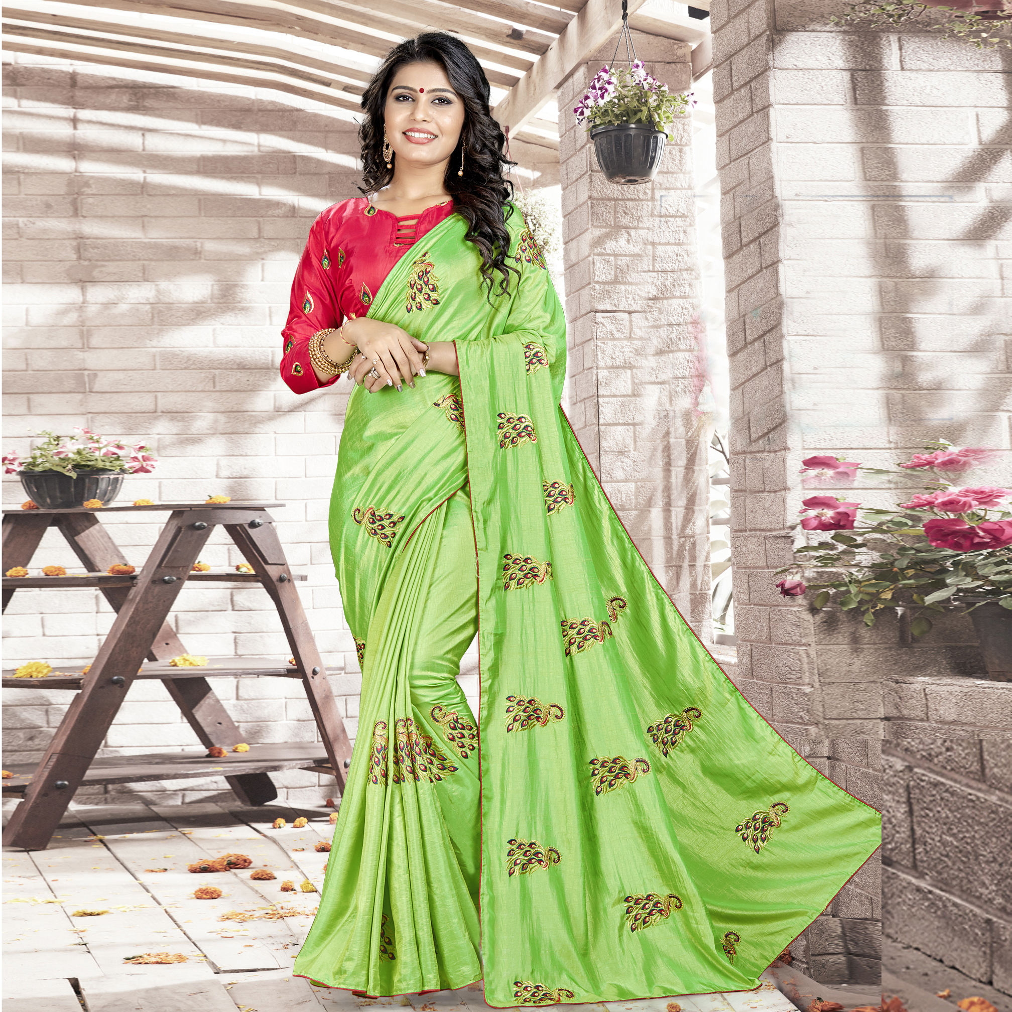 Orange Designer Silk Saree