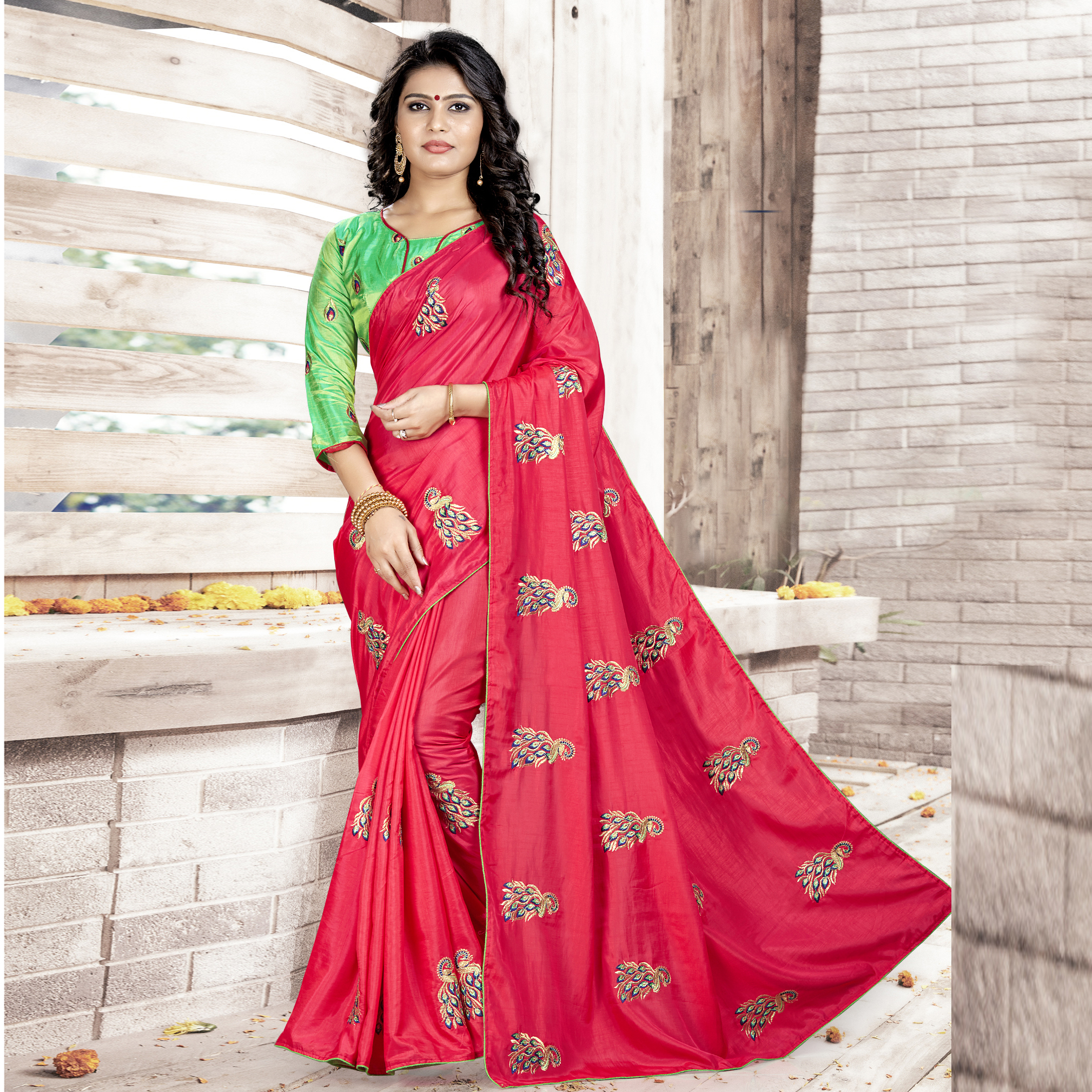 Orange Designer Silk Saree