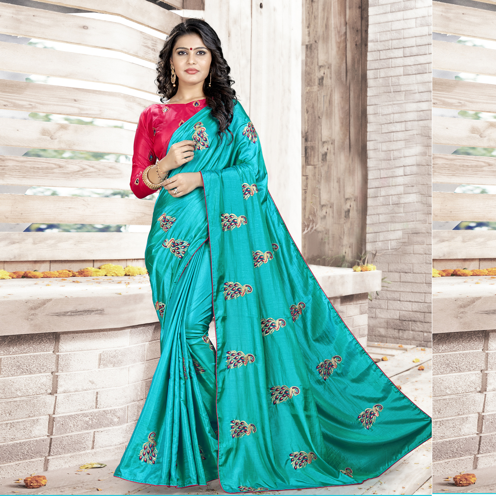 Orange Designer Silk Saree