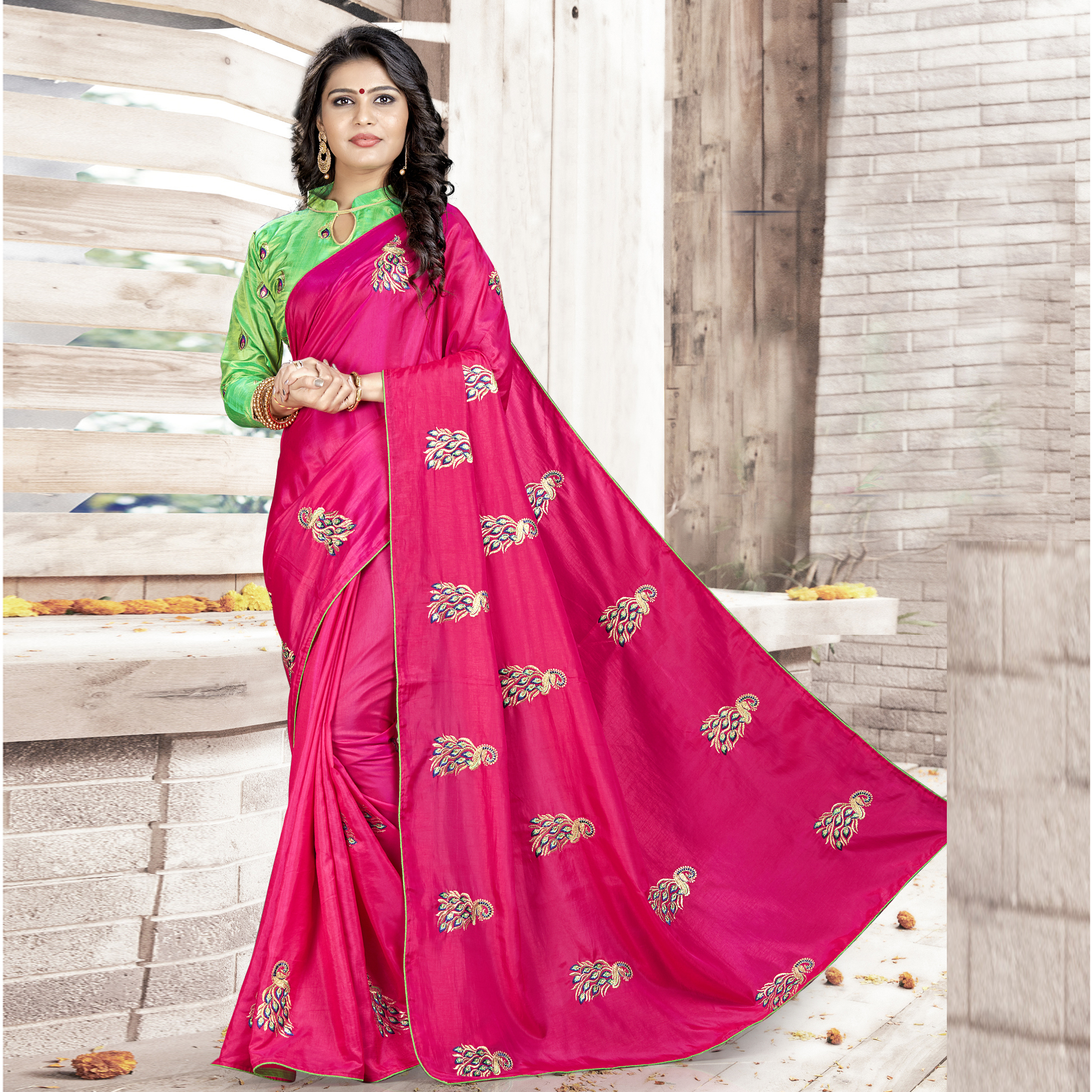 Orange Designer Silk Saree