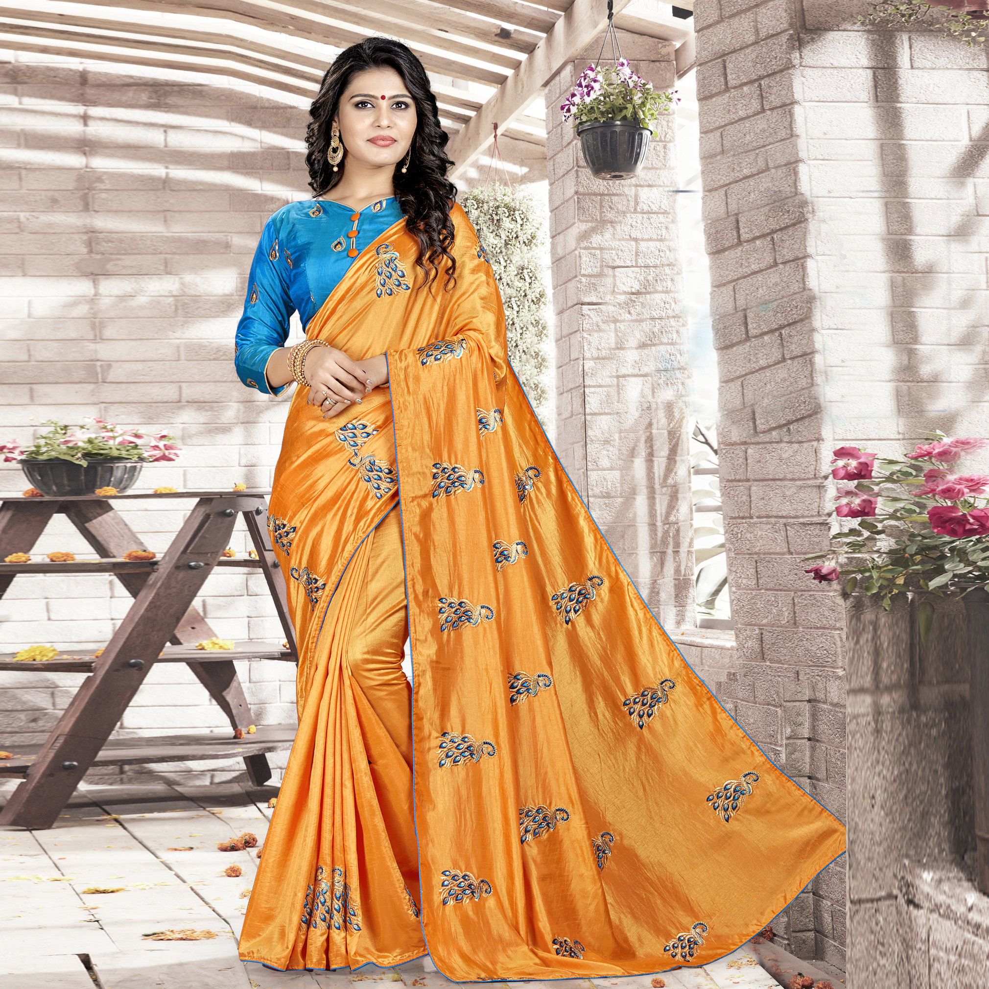 Orange Designer Silk Saree