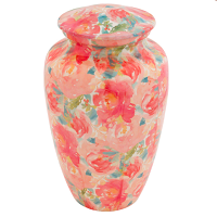 Beautiful Large Palm Trees Cremation Urn - Aluminum, 10.5" High X 6" Diameter | Vibrant Beach Scene, Navy Velvet Storage Bag, Holds Ashes Up To 190 Lbs.