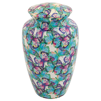 Beautiful Large Palm Trees Cremation Urn - Aluminum, 10.5" High X 6" Diameter | Vibrant Beach Scene, Navy Velvet Storage Bag, Holds Ashes Up To 190 Lbs.