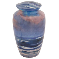 Beautiful Large Palm Trees Cremation Urn - Aluminum, 10.5" High X 6" Diameter | Vibrant Beach Scene, Navy Velvet Storage Bag, Holds Ashes Up To 190 Lbs.