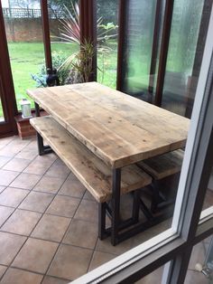 Industrial Reclaimed Wood Dining Table No Assembly Required