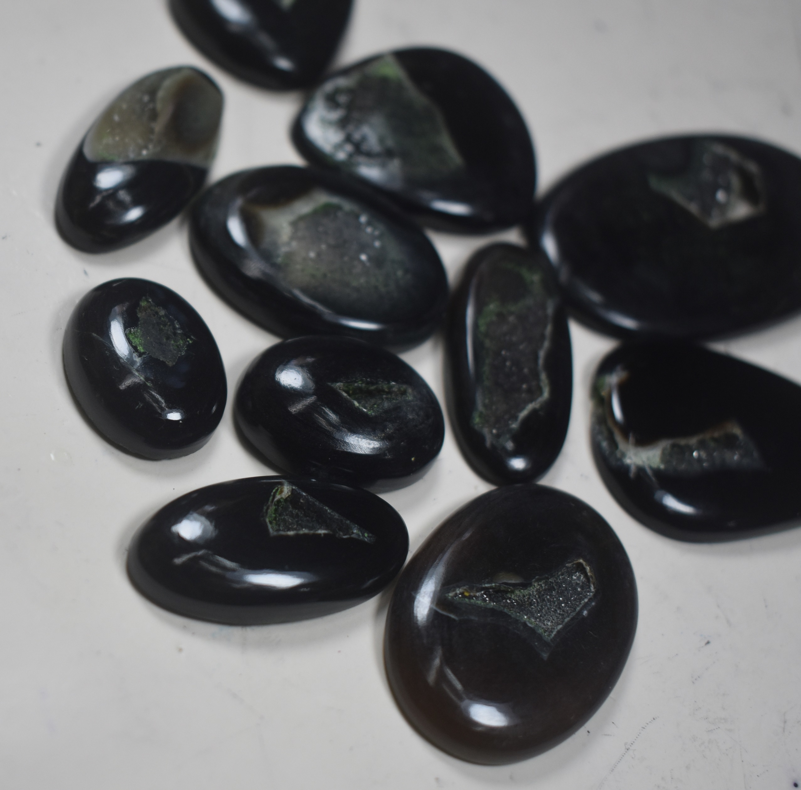 Black Agate Druzy Polished Stone