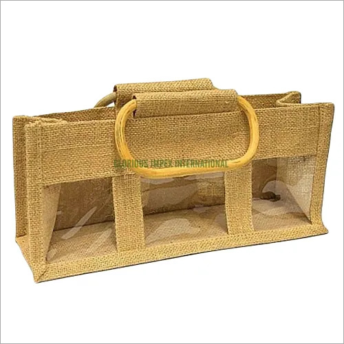 Jute Carry Bags - Natural Jute, 38x42x20 cm | Elegant Wooden Handles, Durable & Lightweight Design, Ideal for Gifts and Shopping