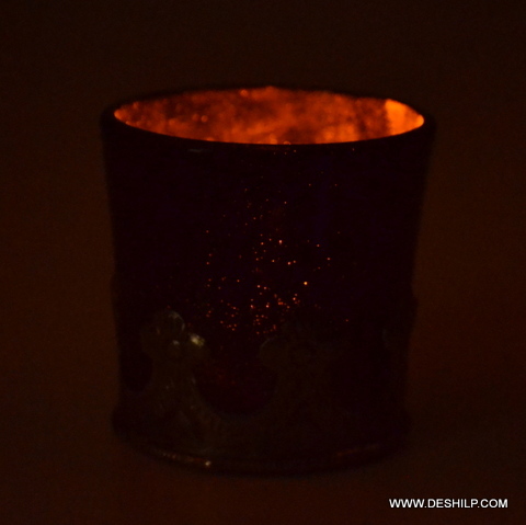 Blue Glass Candle Holder - Handmade With Metal Fittings, Elegant Modern Art Design For Home And Outdoor Decoration, Unique Gift For Ceremonies And Parties