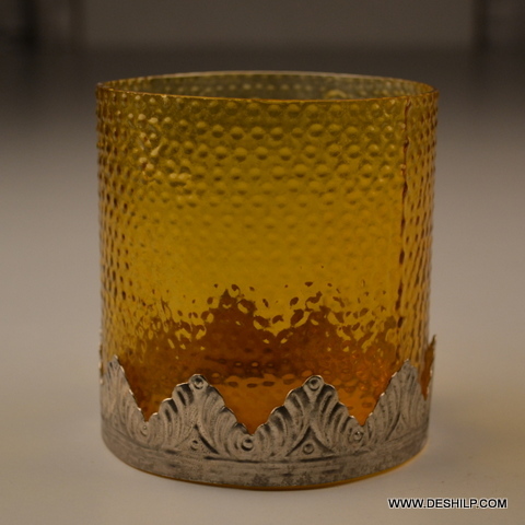Round Glass Colorful Candle Holder Use: Promotional