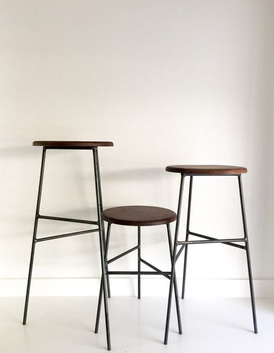 Bar Stools For Kitchen Counter - Iron With Antique Finish, Natural Color, Elegant Design, Indoor Use, Smooth Glossy Surface Finish, No Assembly Required
