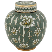 Beautiful Butterfly Cloisonne Urn - 200 Cubic Inches Multi-color Enameled Metal With Artistic Butterfly Design 9.5" H X 8" Diameter