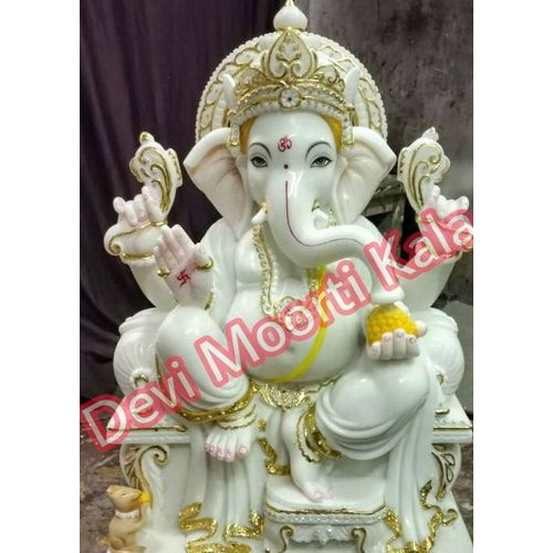 Marble Chowki Ganesh Moorti Statue - Feature: Eco-Friendly