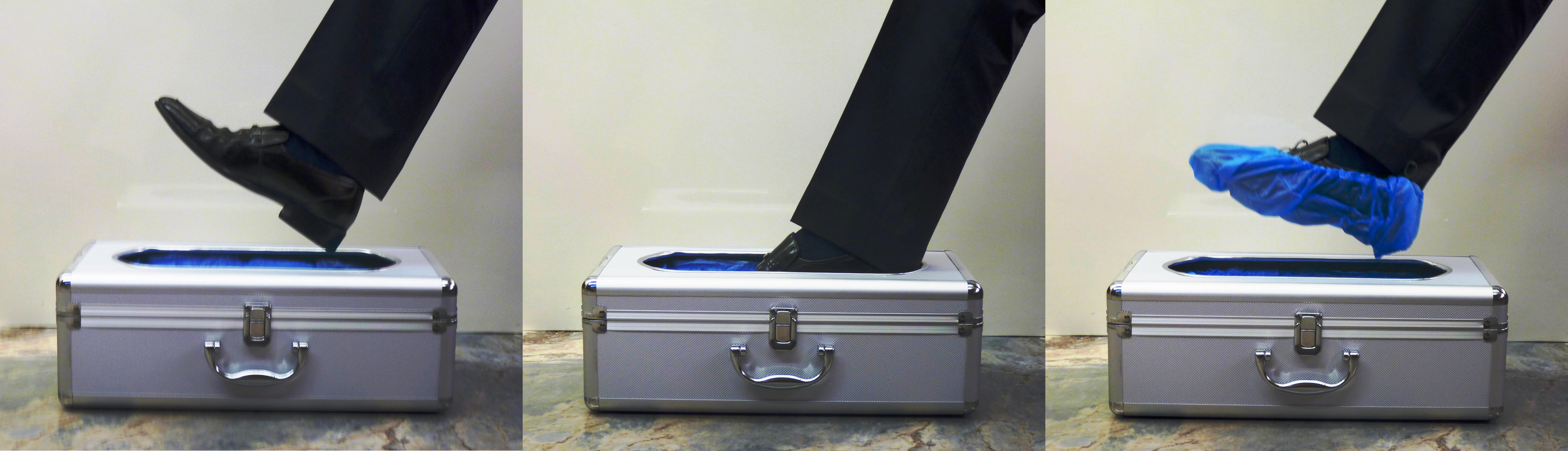 Shoe Cover Dispenser - Aluminum Alloy Body, Metallic Silver Finish | Semi-automatic Operation, Quick Application, Hygienic Design For Hospitals And Homes