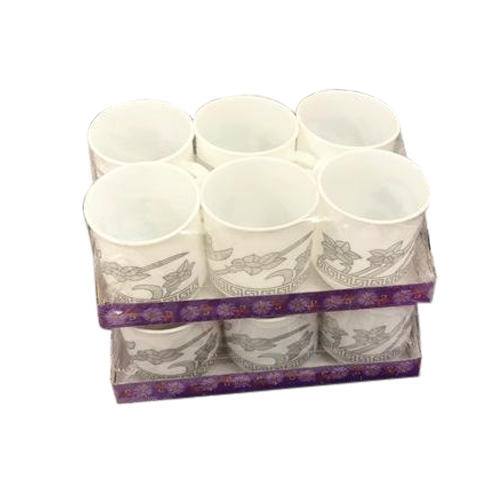 Plastic Tea Cup Set - Floral Design, White Color, Set of 6 Cups | High Durability, Ideal for Homes and Cafeterias