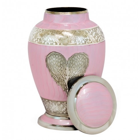 Silver Cashmere Pink Angel Wings Urn