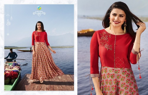 Red Stylish Long Anarkali Kurtis