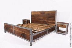 Wooden Bed - Natural Wood With Iron Accents, Antique Design, 1-year Warranty, Smooth Glossy Finish