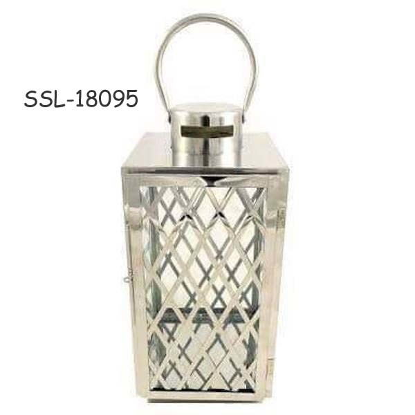 Garden Lantern - Wood, Glass, Metal | 12" X 12" X 24", Brown Finish, Nickel Accent, Elite Design
