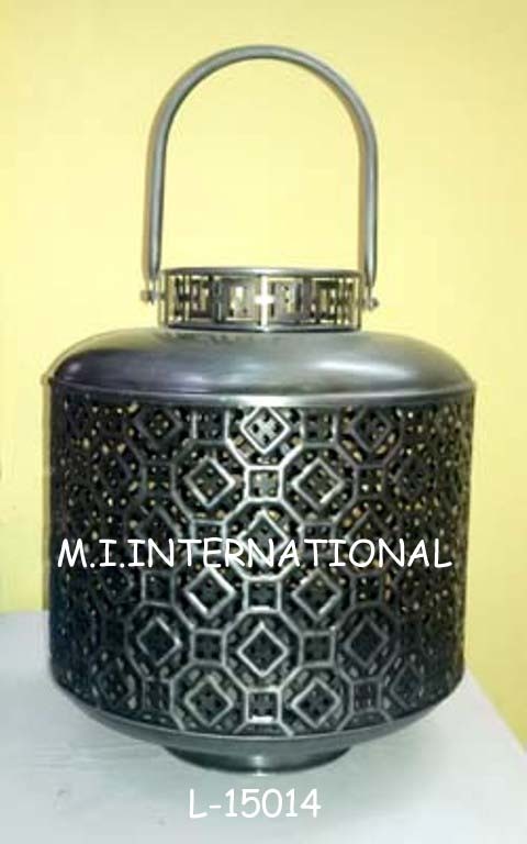 Garden Lantern - Wood, Glass, Metal | 12" X 12" X 24", Brown Finish, Nickel Accent, Elite Design