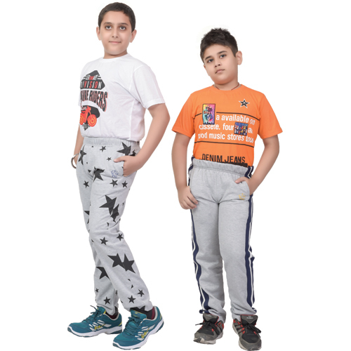 Boys Printed Polyester Lower - Customized Sizes, White & Orange, Modern Style For Summer Fun