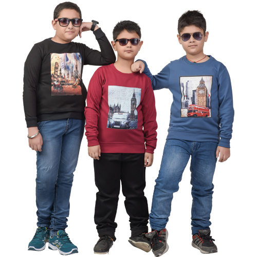 Boys Printed Sweatshirt - Polyester, Size Options: XS-XXXL | Modern Style for Ages 10-15