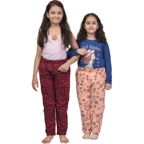 Girls Printed Lower - Polyester, Available in Custom Sizes and Plus Size, Pink & Blue for Summer, Modern Style